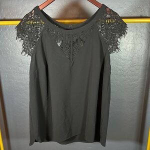 Black Cap Sleeve Blouse with Lace‎ Detail
